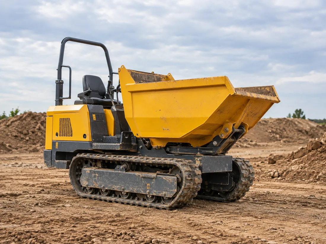 Mini dumper che trasporta materiale in un giardino della zona di Rimini